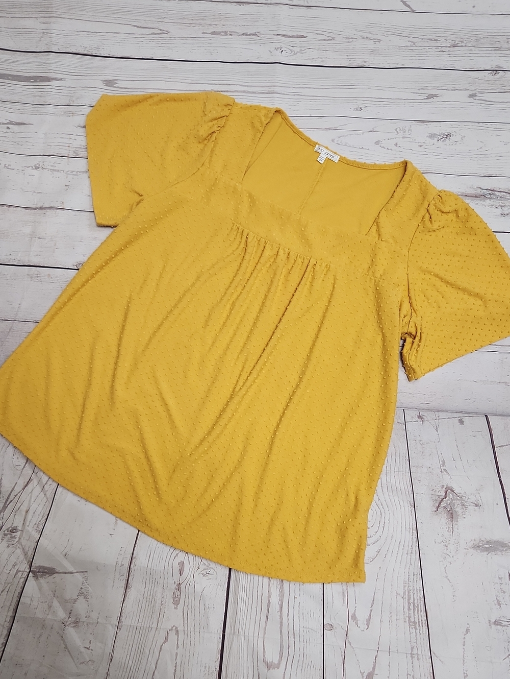 Mustard Swiss Dot Square-Neck Tunic Top